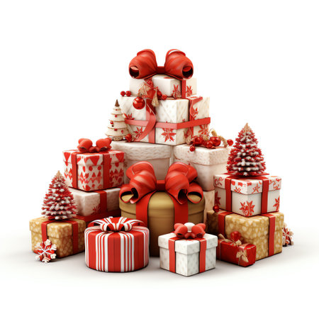 Christmas element with gift boxes and baubles isolated on white backgroundの素材