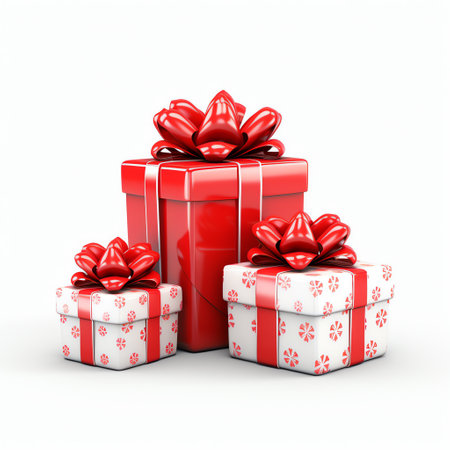 Christmas element with gift boxes and baubles isolated on white backgroundの素材