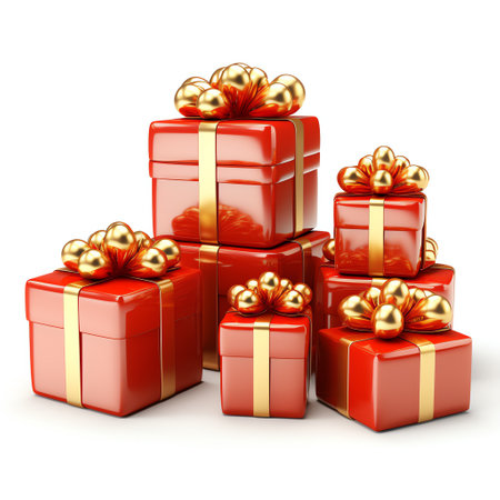 Christmas element with gift boxes and baubles isolated on white backgroundの素材
