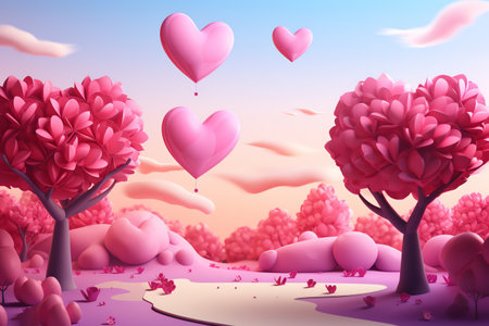 Valentines day background with hearts and cloudsの素材