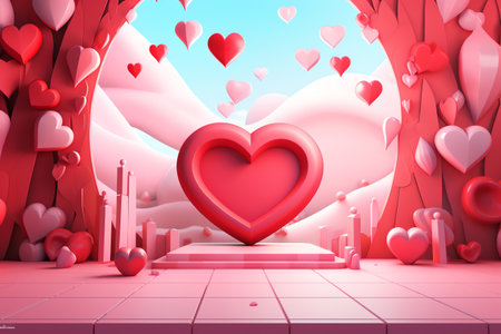 Valentines day background with hearts and cloudsの素材
