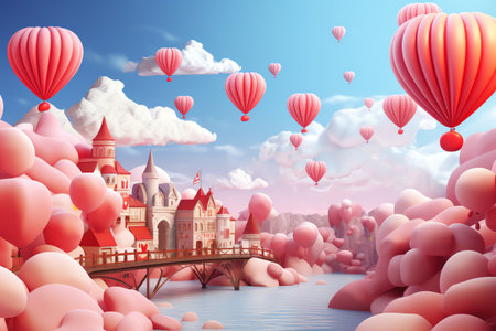 Valentines day background with hearts and cloudsの素材