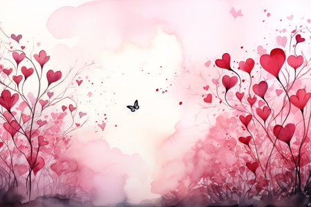 Valentine's day background with hearts watercolor styleの素材