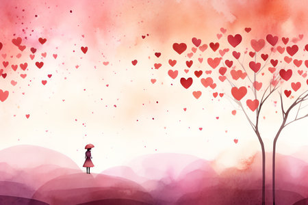 Valentine's day background with hearts watercolor styleの素材
