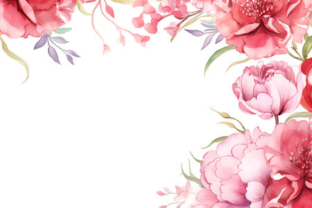 peony flowers border frame watercolor backgroundの素材