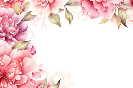 peony flowers border frame watercolor backgroundの素材