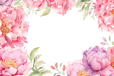 peony flowers border frame watercolor backgroundの素材