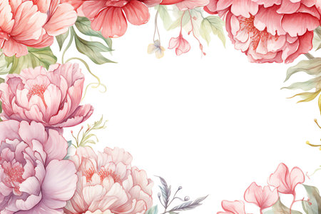 peony flowers border frame watercolor backgroundの素材