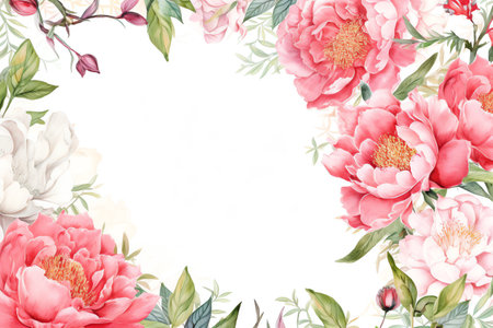 peony flowers border frame watercolor backgroundの素材