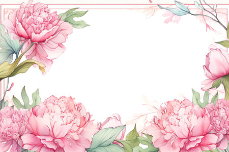 peony flowers border frame watercolor backgroundの素材