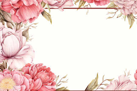 peony flowers border frame watercolor backgroundの素材
