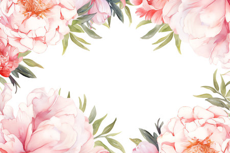 peony flowers border frame watercolor backgroundの素材