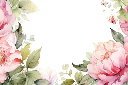 peony flowers border frame watercolor backgroundの素材