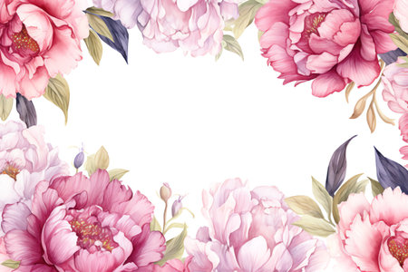 peony flowers border frame watercolor backgroundの素材