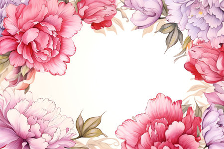 peony flowers border frame watercolor backgroundの素材