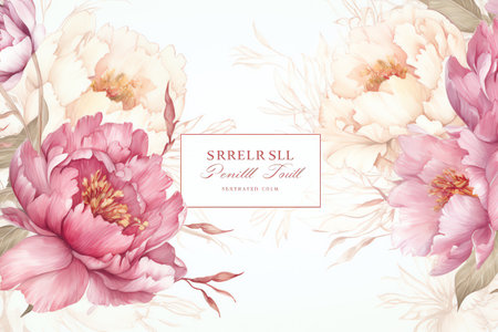peony flowers border frame watercolor backgroundの素材