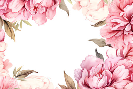 peony flowers border frame watercolor backgroundの素材