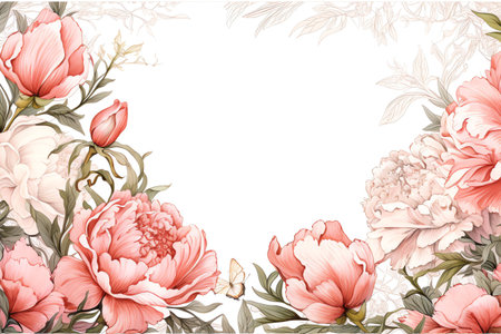 peony flowers border frame watercolor backgroundの素材