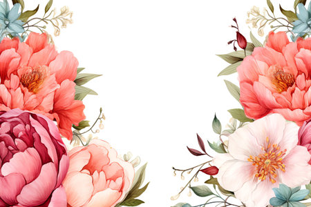 peony flowers border frame watercolor backgroundの素材