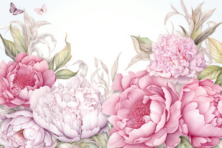 peony flowers border frame watercolor backgroundの素材