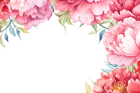 peony flowers border frame watercolor backgroundの素材