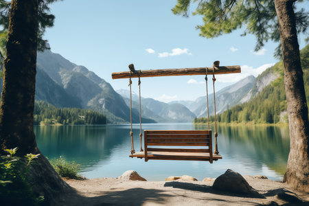 beautiful relaxing peaceful landscape, mountain, lake, beachの素材