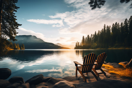 beautiful relaxing peaceful landscape, mountain, lake, beachの素材