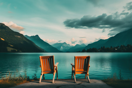 beautiful relaxing peaceful landscape, mountain, lake, beachの素材