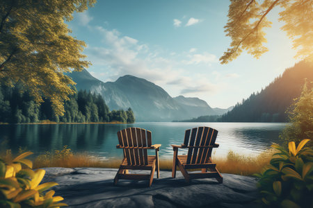beautiful relaxing peaceful landscape, mountain, lake, beachの素材