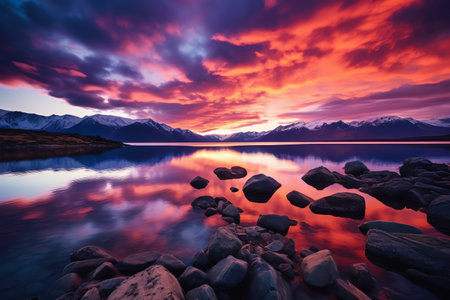 beautiful relaxing peaceful landscape, mountain, lake, beachの素材