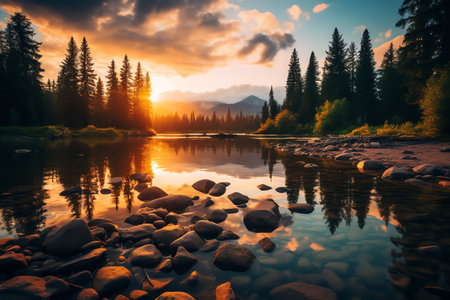 beautiful relaxing peaceful landscape, mountain, lake, beachの素材