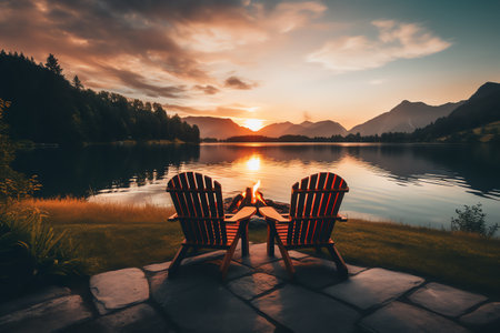 beautiful relaxing peaceful landscape, mountain, lake, beachの素材