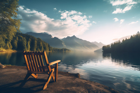 beautiful relaxing peaceful landscape, mountain, lake, beachの素材