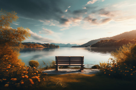 beautiful relaxing peaceful landscape, mountain, lake, beachの素材
