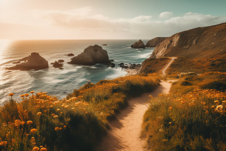 beautiful relaxing peaceful landscape, mountain, lake, beachの素材