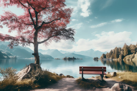 beautiful relaxing peaceful landscape, mountain, lake, beachの素材