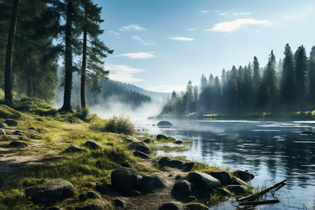 beautiful relaxing peaceful landscape, mountain, lake, beachの素材