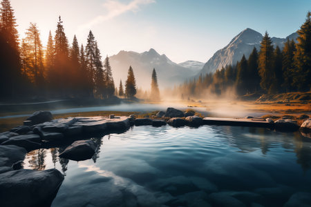 beautiful relaxing peaceful landscape, mountain, lake, beachの素材