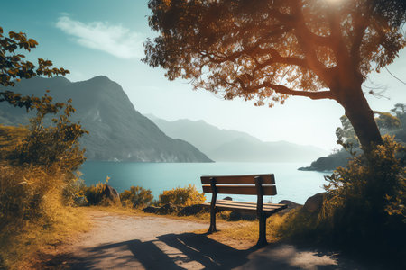 beautiful relaxing peaceful landscape, mountain, lake, beachの素材