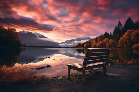 beautiful relaxing peaceful landscape, mountain, lake, beachの素材