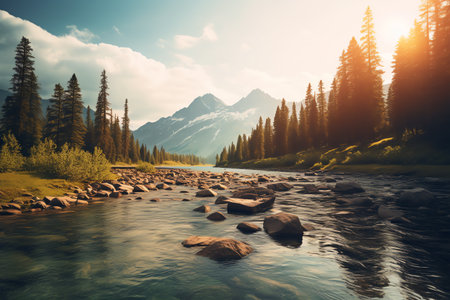 beautiful relaxing peaceful landscape, mountain, lake, beachの素材