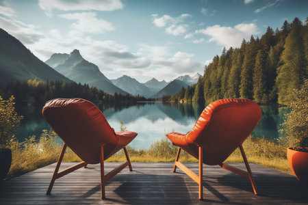 beautiful relaxing peaceful landscape, mountain, lake, beachの素材