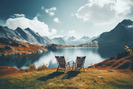 beautiful relaxing peaceful landscape, mountain, lake, beachの素材