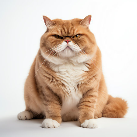 funny cute chubby cat on white backgroundの素材