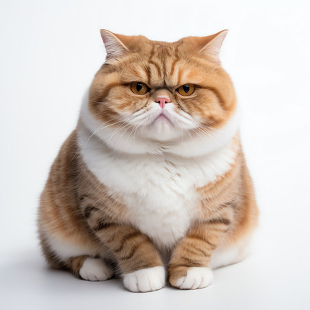 funny cute chubby cat on white backgroundの素材