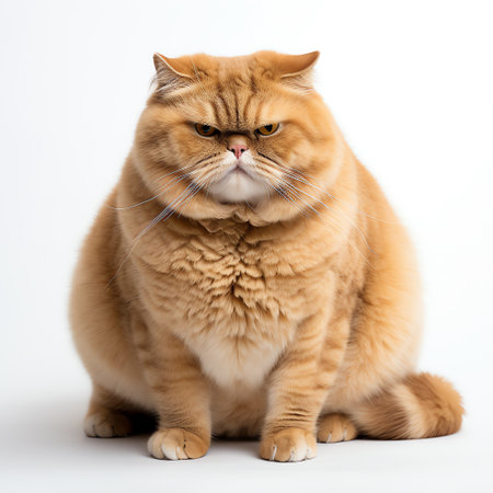 funny cute chubby cat on white backgroundの素材