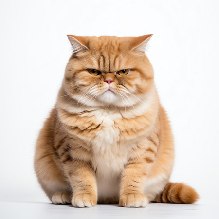 funny cute chubby cat on white backgroundの素材