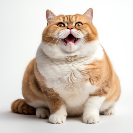 funny cute chubby cat on white backgroundの素材