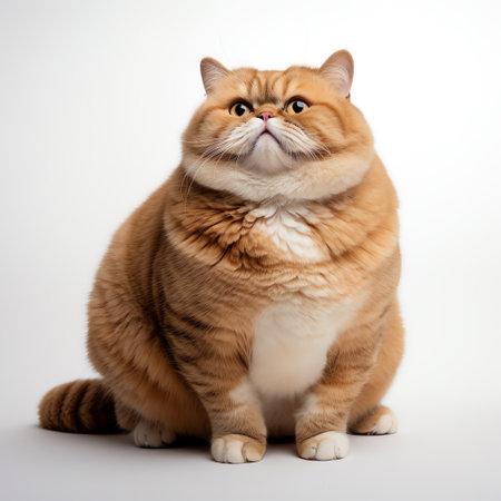 funny cute chubby cat on white backgroundの素材