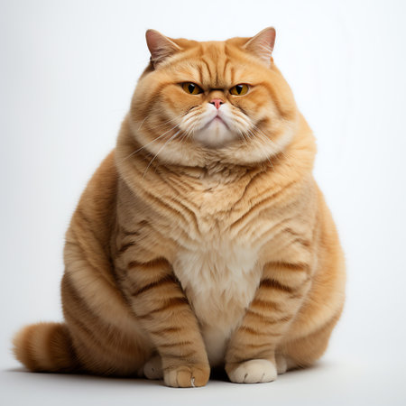 funny cute chubby cat on white backgroundの素材